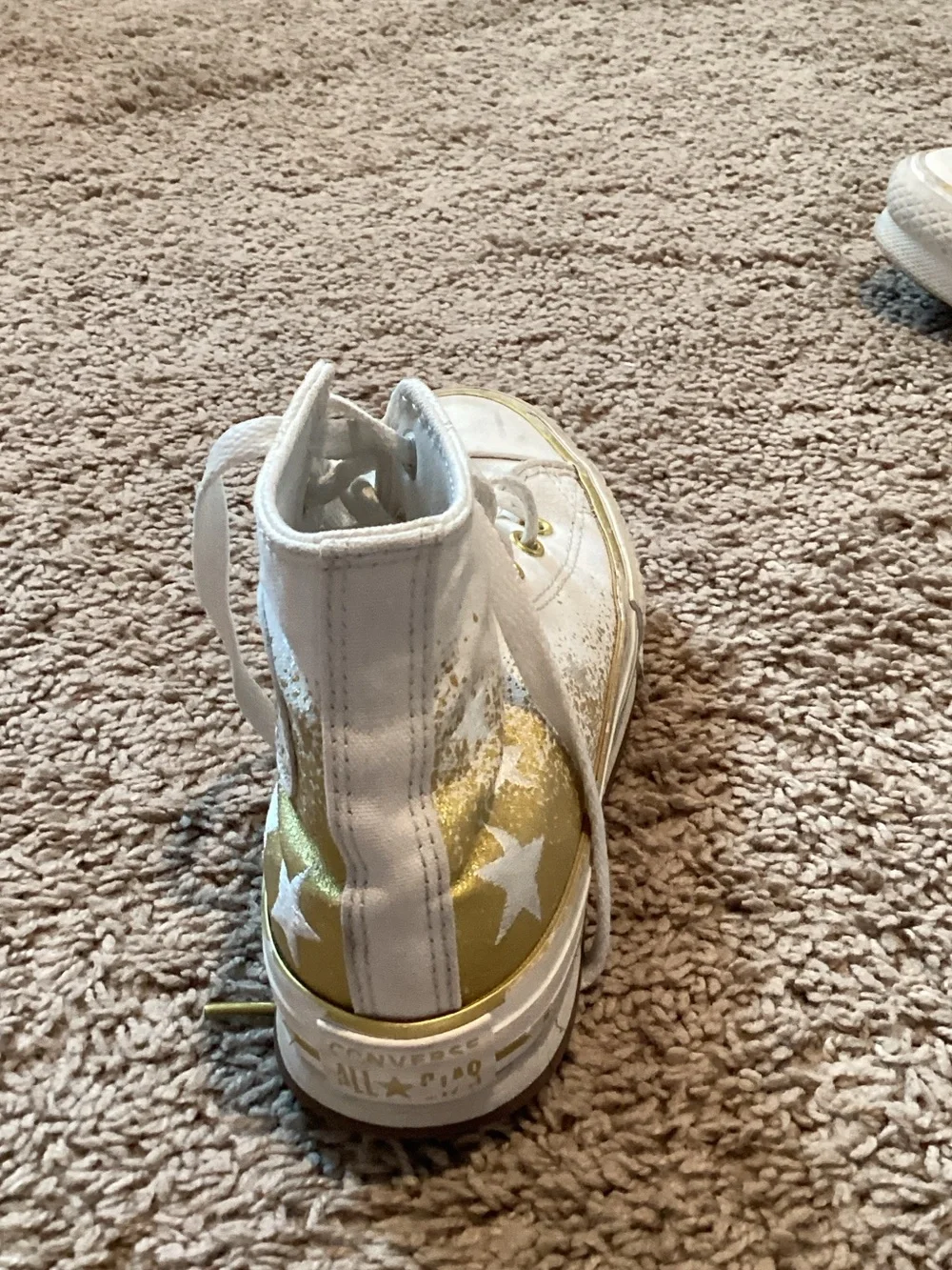 Converse Kids White High-Top Sneakers with Gold Star Details